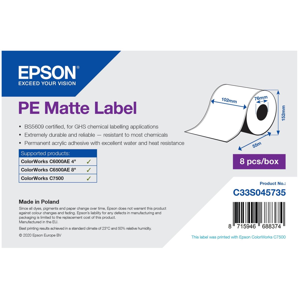 Epson Etiketten - 102mm x 55m - PE Matte Label - Doorlopende Rol