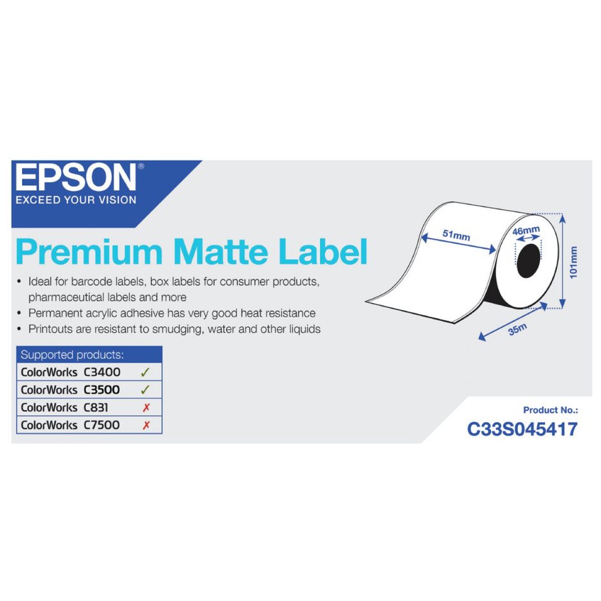 Epson Etiketten -  51mm x 35m - Premium Matte Label - Doorlopende Rol