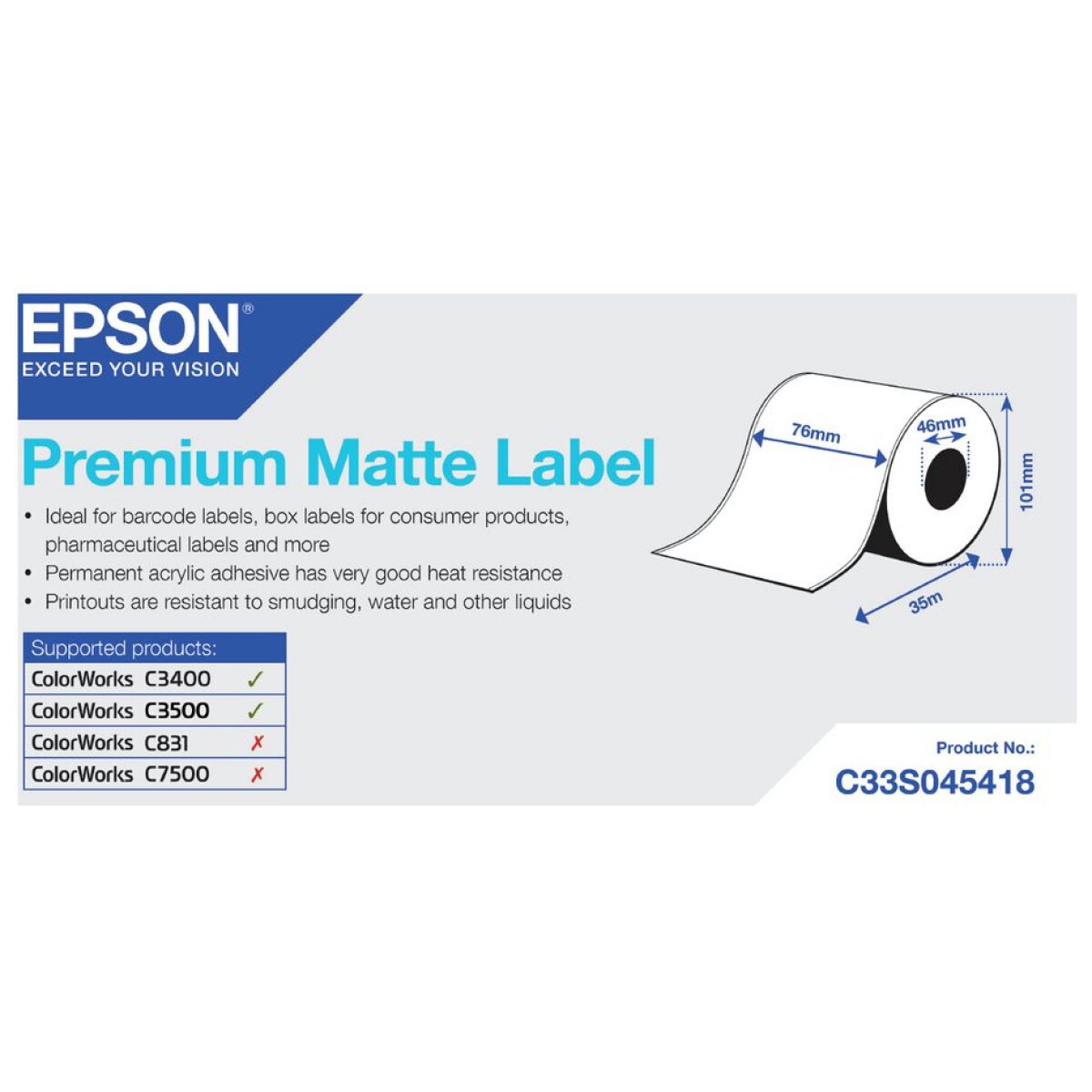 Epson Etiketten - 76mm x 35m - Premium Matte Label - Doorlopende Rol