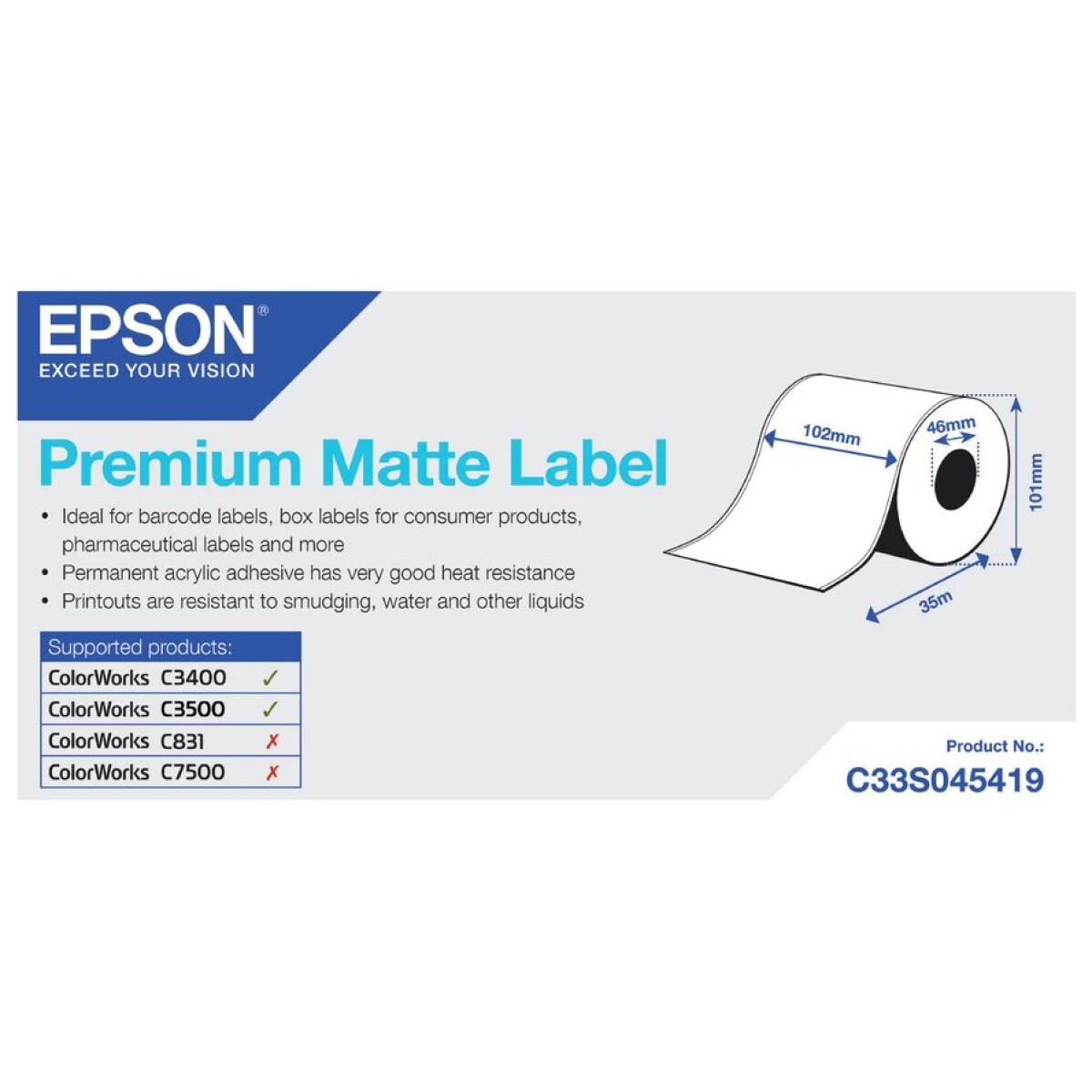 Epson Etiketten - 102mm x 35m - Premium Matte Label - Doorlopende Rol