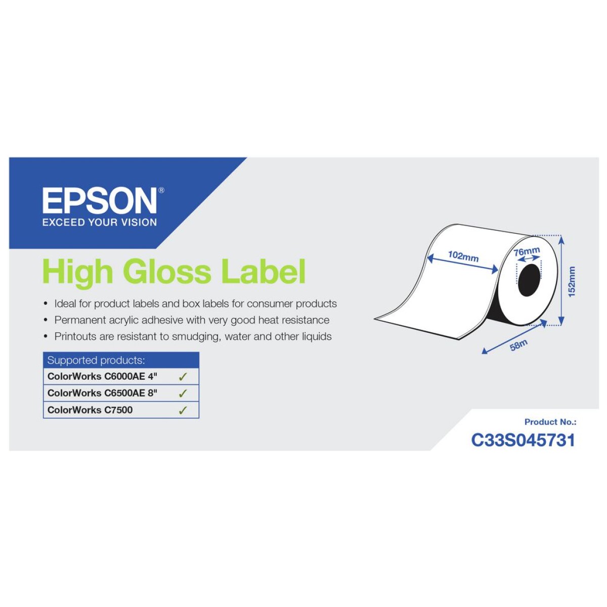 Epson Etiketten - 102mm x 58m - High Gloss Label - Doorlopende Rol