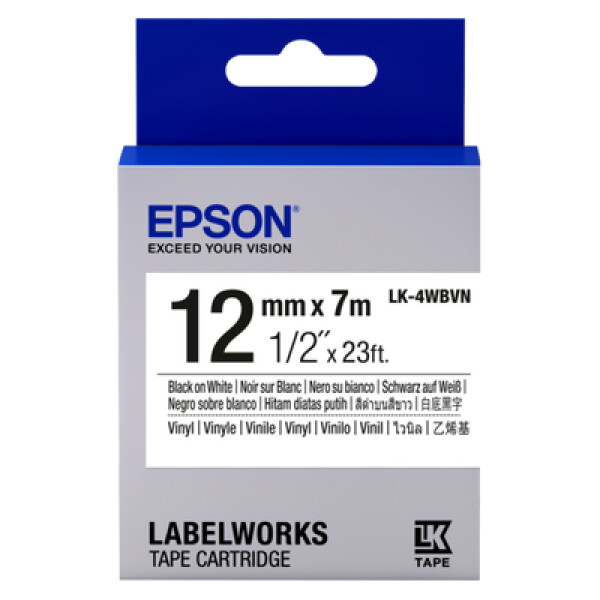 Epson LK-4WBVN -  12 mm. Tape - Zwart op Wit