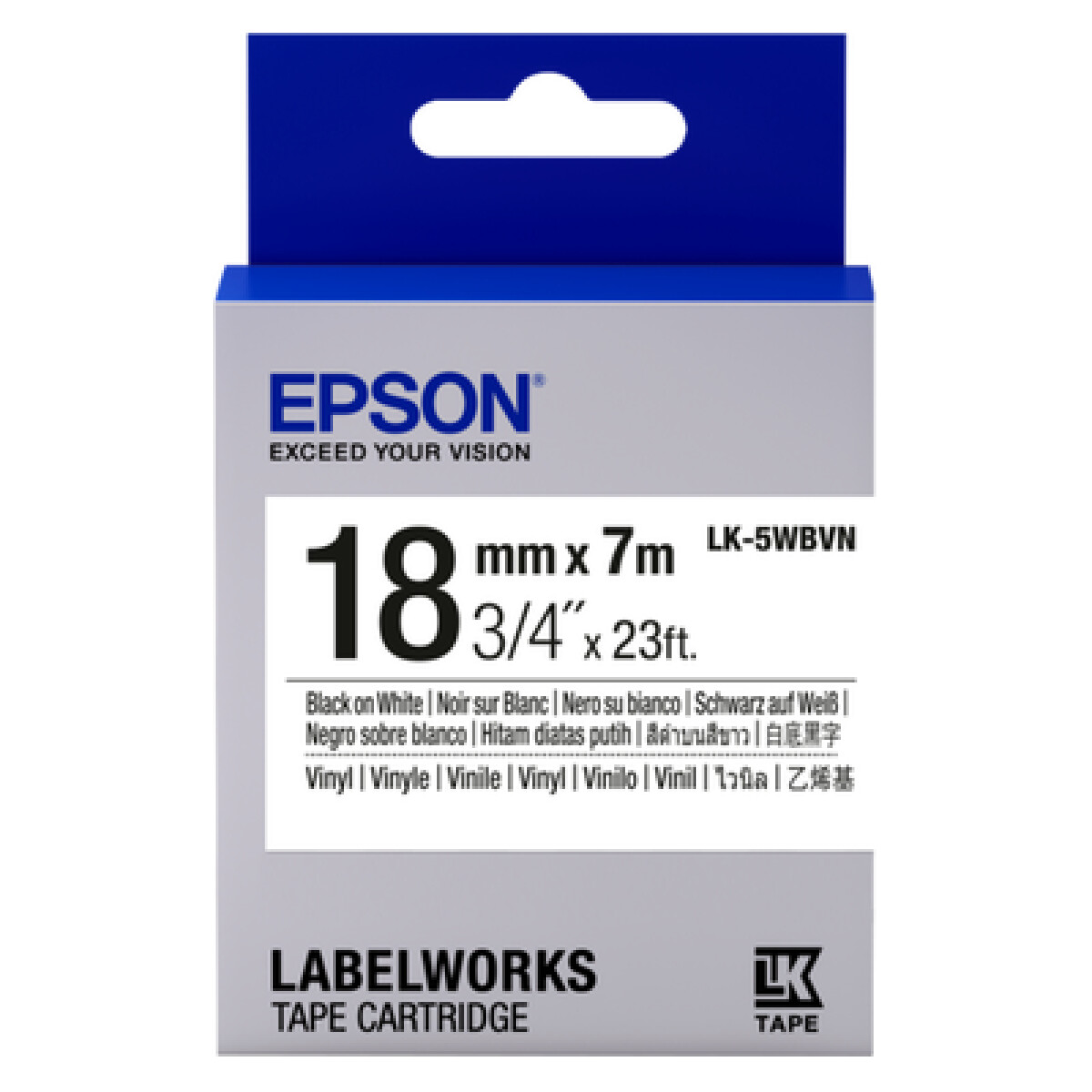 Epson LK-5WBVN - 18 mm. Tape - Zwart op Wit