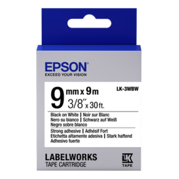 Epson LK-3WBW - 9 mm. Extra Strong Tape - Zwart op Wit
