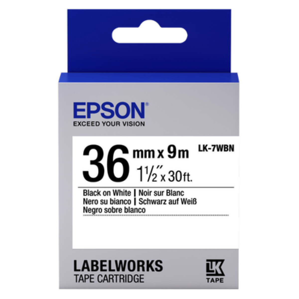 Epson LK-7WBN - 36 mm. Tape - Zwart op Wit