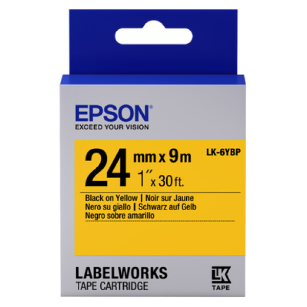 Epson LK-6YBP - 24 mm. Pastel Tape - Zwart op Geel