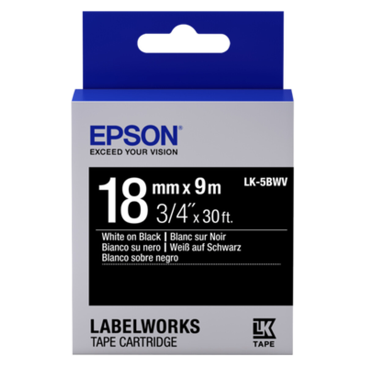 Epson LK-5BWV -18 mm. Vivid Tape - Wit op Zwart