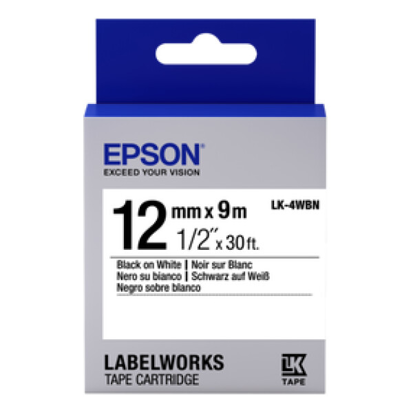 Epson LK-4WBN - 12 mm. Standaard Tape - Zwart op Wit