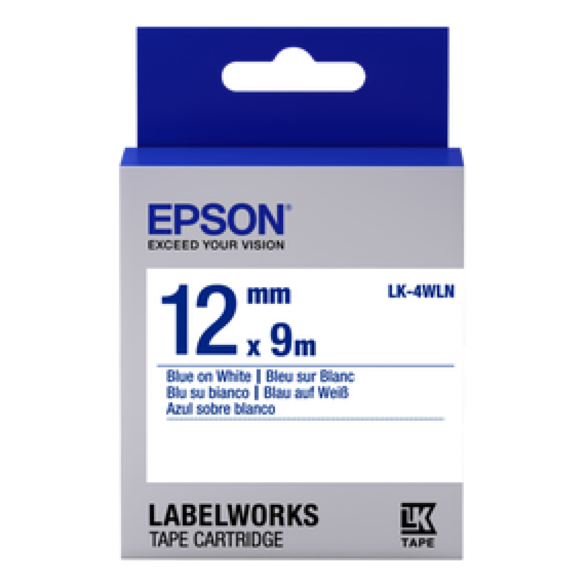 Epson LK-4WLN - 12 mm. Standaard Label - Blauw op Wit