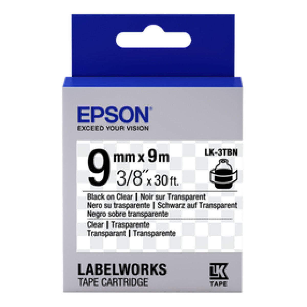 Epson LK-3TBN - 9 mm. Tape - Transparant Zwart op Transparant