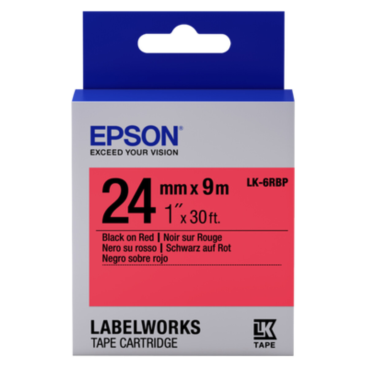 Epson LK-6RBP - 24 mm. Pastel Tape - Zwart op Rood
