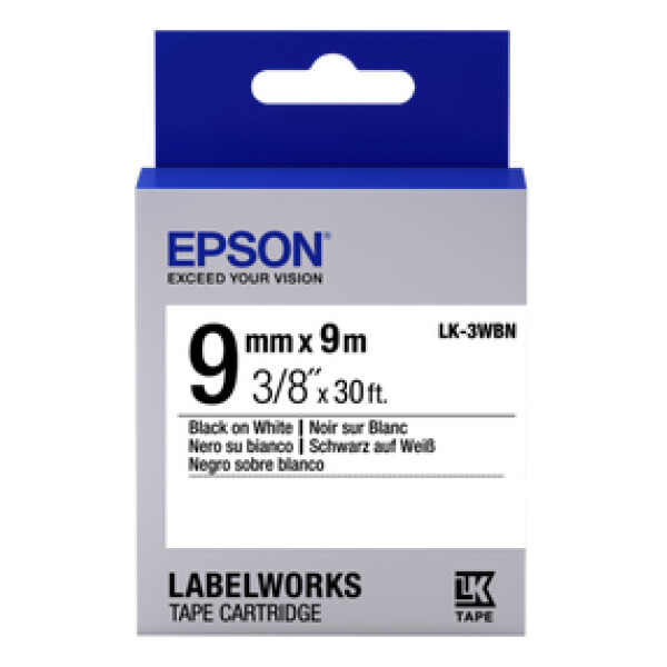 Epson LK-3WBN - 9 mm. Standaard Tape - Zwart op Wit