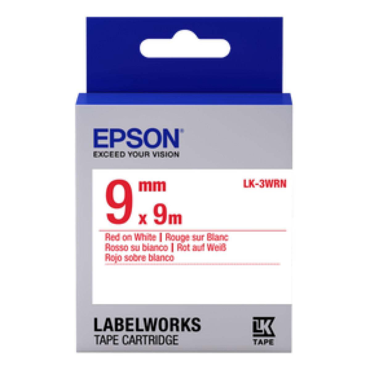 Epson LK-3WRN - 9 mm. Standaard Tape - Rood op Wit