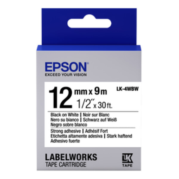 Epson LK-4WBW - 12 mm. Extra Strong Tape - Zwart op Wit