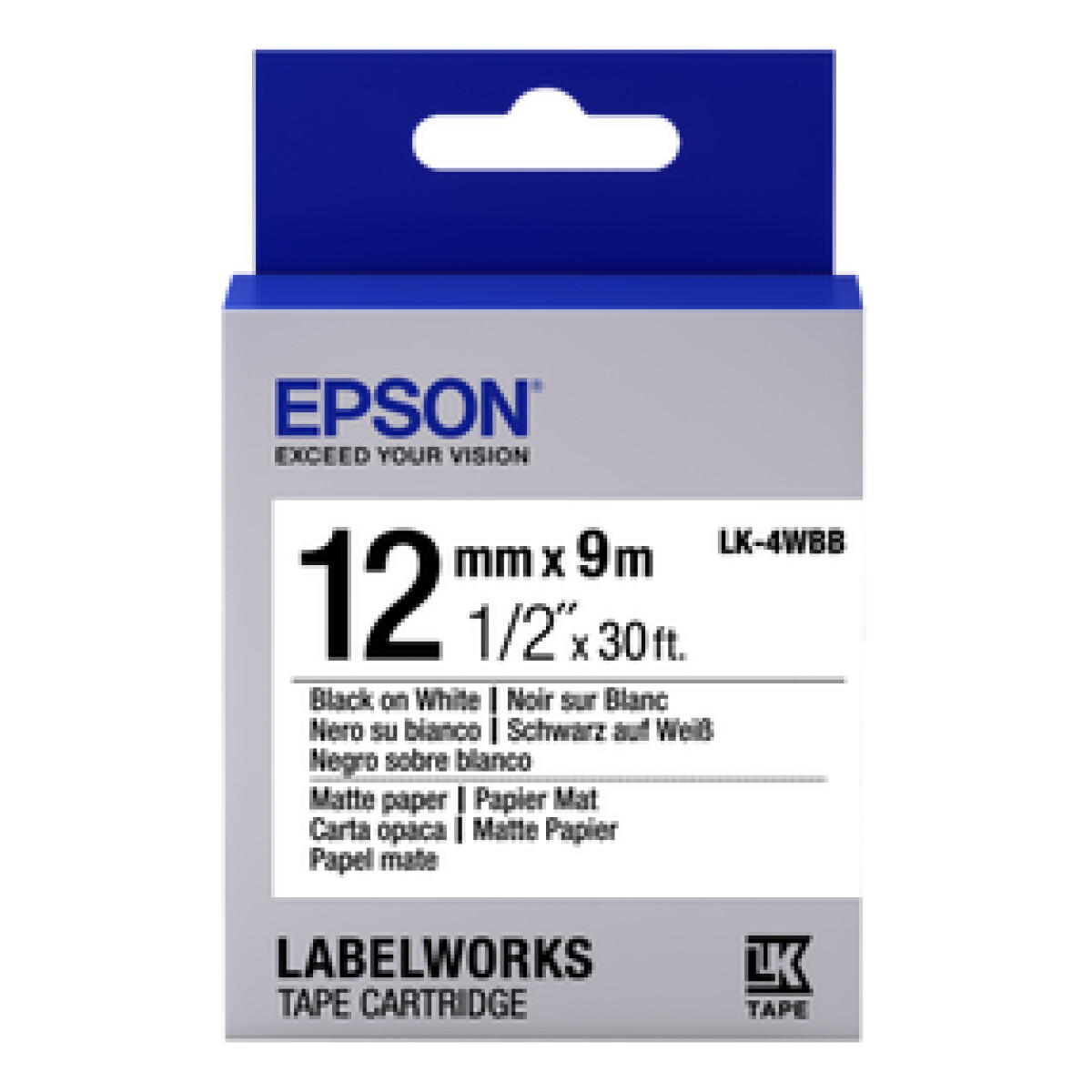 Epson LK-4WBB - 12 mm. Mat Tape - Zwart op Wit